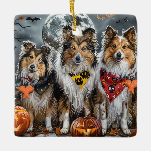 Shetland Sheepdog Halloween Spooky  Ceramic Ornament (Front)
