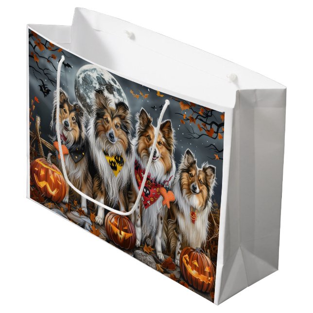Shetland Sheepdog Halloween Spooky  Large Gift Bag (Front Angled)