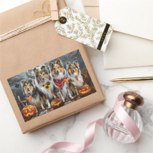 Shetland Sheepdog Halloween Spooky  Rectangular Sticker