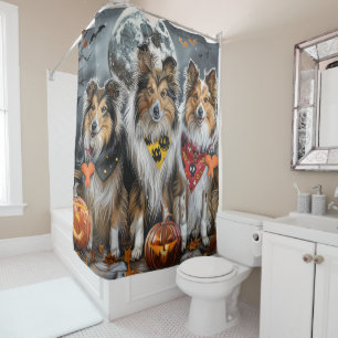 Shetland Sheepdog Halloween Spooky  Shower Curtain