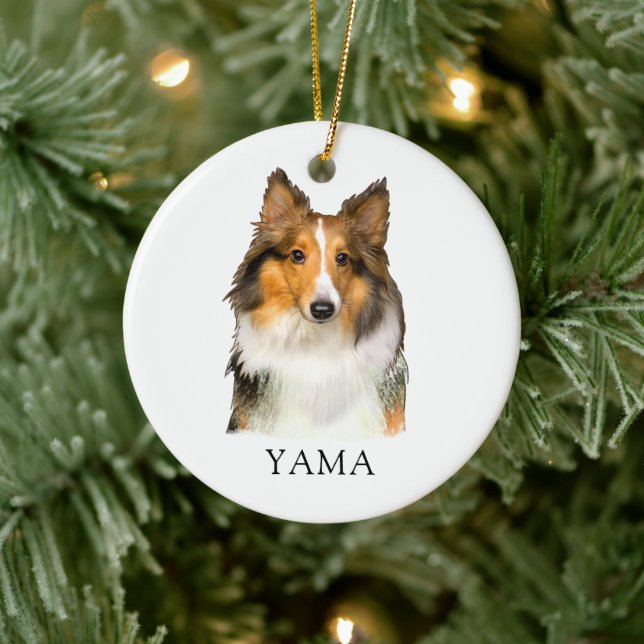 Shetland Sheepdog Hand Drawing Personalised Ceramic Ornament (Tree)