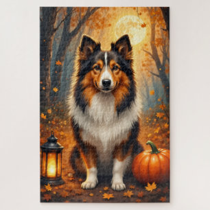Shetland Sheepdog Harvest Moon Halloween Portrait  Jigsaw Puzzle