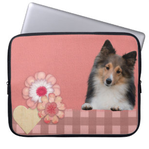 Shetland Sheepdog heart flowers Laptop Sleeves