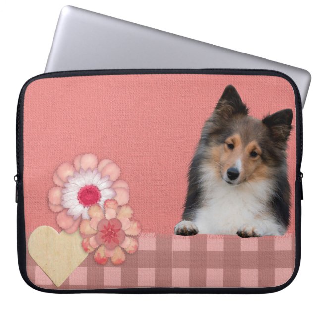 Shetland Sheepdog heart flowers Laptop Sleeves (Front)