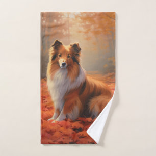 Shetland Sheepdog in Autumn Leaves Fall Inspire Bath Towel Set