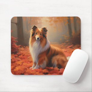 Shetland Sheepdog in Autumn Leaves Fall Inspire  Mouse Pad