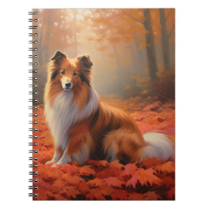 Shetland Sheepdog in Autumn Leaves Fall Inspire  Notebook