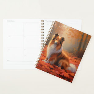 Shetland Sheepdog in Autumn Leaves Fall Inspire  Planner