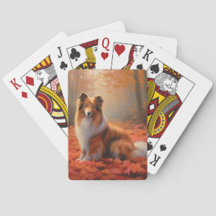 Shetland Sheepdog in Autumn Leaves Fall Inspire  Playing Cards