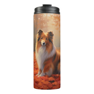 Shetland Sheepdog in Autumn Leaves Fall Inspire Thermal Tumbler