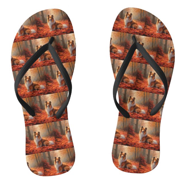 Shetland Sheepdog in Autumn Leaves Fall Inspire  Thongs (Footbed)