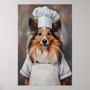 Shetland Sheepdog In Chefs Hat Poster, Pet Poster