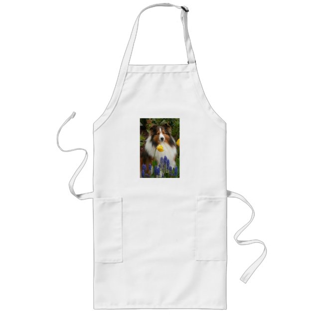 shetland sheepdog in flowers long apron (Front)