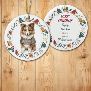 Shetland Sheepdog in Winter Sweater Christmas Ceramic Ornament