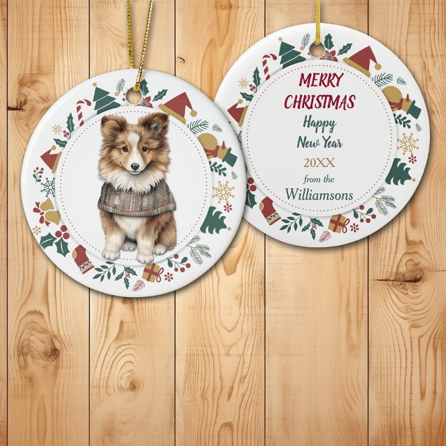 Shetland Sheepdog in Winter Sweater Christmas Ceramic Ornament (Creator Uploaded)