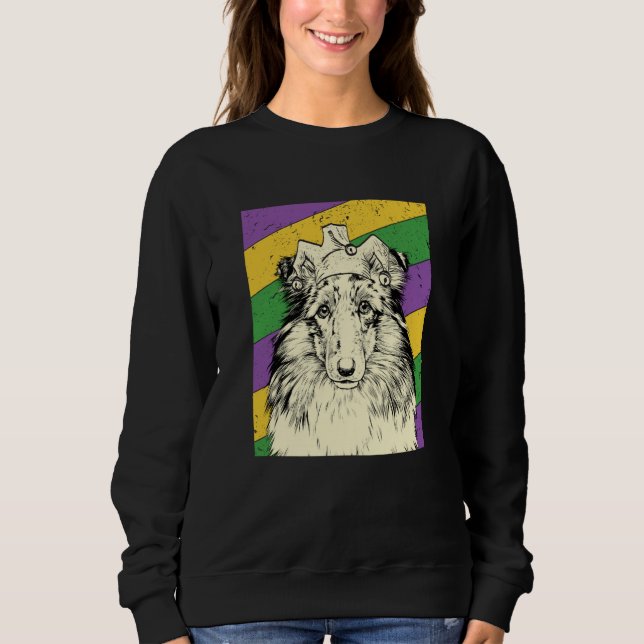 Shetland Sheepdog Jester Mardi Gras Dog Mom or Dad Sweatshirt (Front)