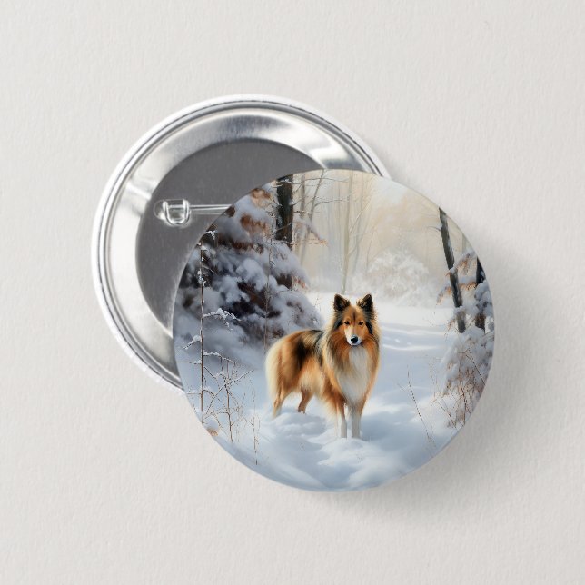 Shetland Sheepdog Let It Snow Christmas 6 Cm Round Badge (Front & Back)