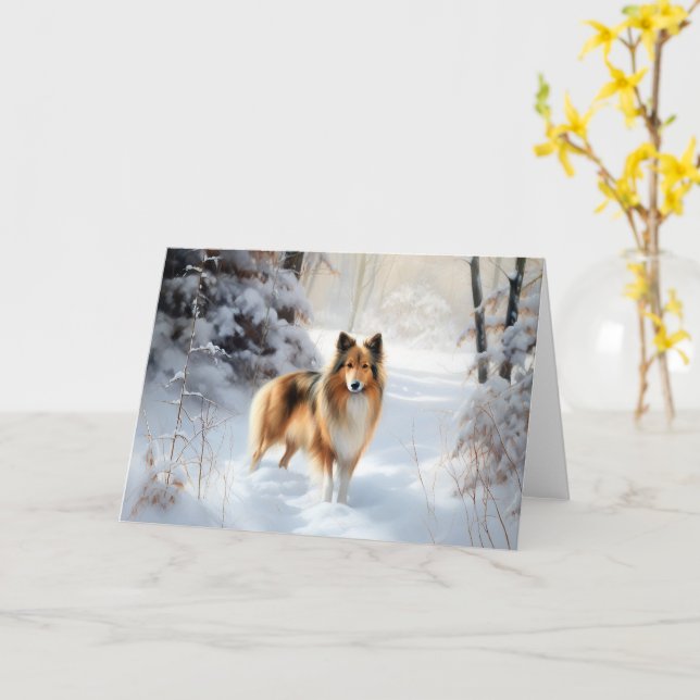 Shetland Sheepdog Let It Snow Christmas Card (Yellow Flower)