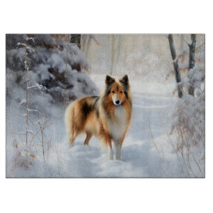 Shetland Sheepdog Let It Snow Christmas Cutting Board