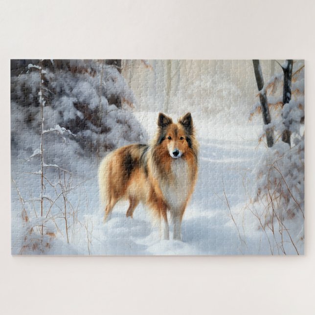 Shetland Sheepdog Let It Snow Christmas Jigsaw Puzzle (Horizontal)