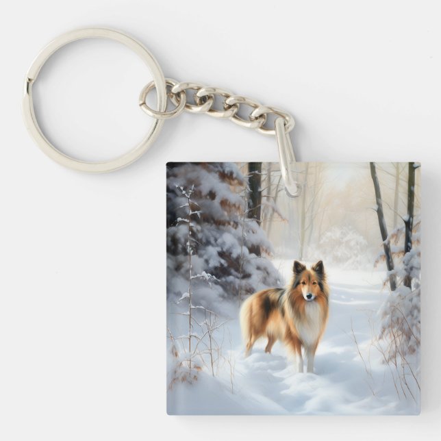 Shetland Sheepdog Let It Snow Christmas Key Ring (Front)