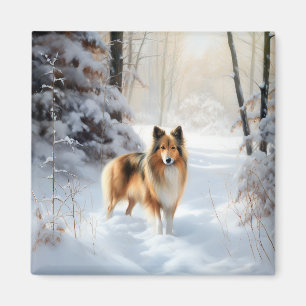 Shetland Sheepdog Let It Snow Christmas Magnet