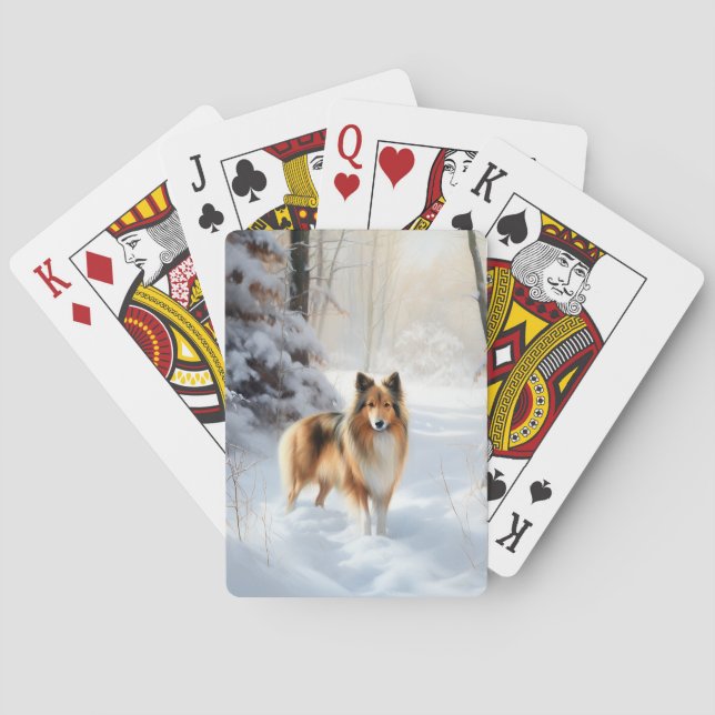 Shetland Sheepdog Let It Snow Christmas Playing Cards (Back)