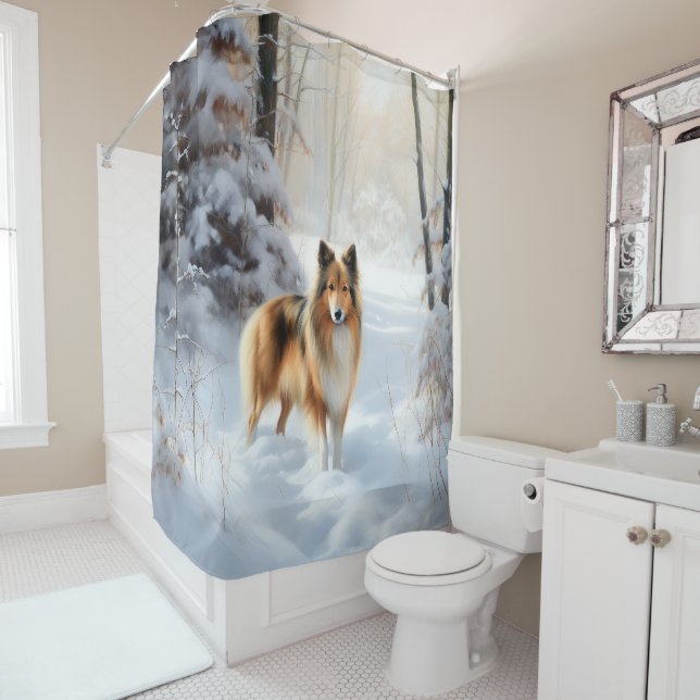 Shetland Sheepdog Let It Snow Christmas Shower Curtain (In Situ)