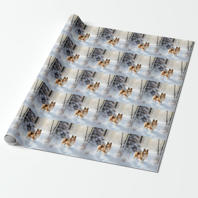 Shetland Sheepdog Let It Snow Christmas Wrapping Paper (Unrolled)