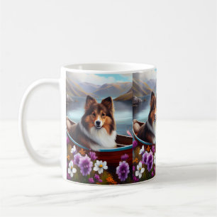 Shetland Sheepdog on a Paddle: A Scenic Adventure Coffee Mug