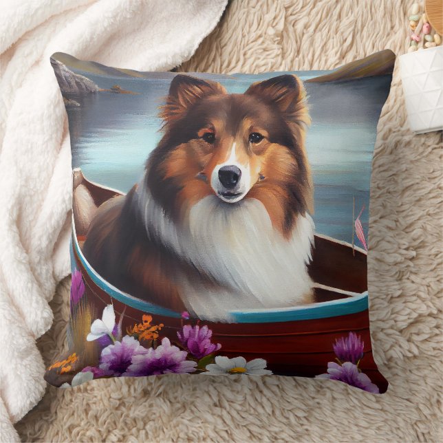 Shetland Sheepdog on a Paddle: A Scenic Adventure  Cushion (Blanket)