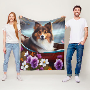 Shetland Sheepdog on a Paddle: A Scenic Adventure Fleece Blanket