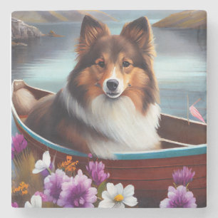Shetland Sheepdog on a Paddle: A Scenic Adventure Stone Coaster