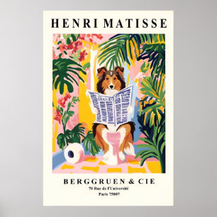 Shetland Sheepdog on Toilet Mattise Style Bathroom Poster