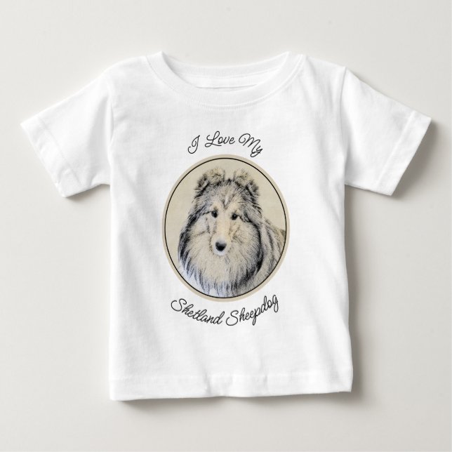 Shetland Sheepdog Painting - Cute Original Dog Art Baby T-Shirt (Front)