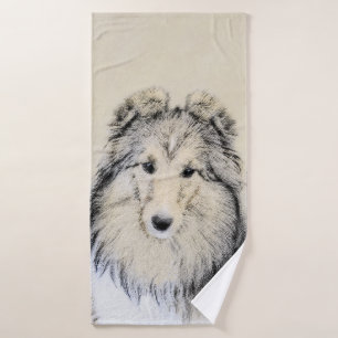 Shetland Sheepdog Painting - Cute Original Dog Art Bath Towel Set