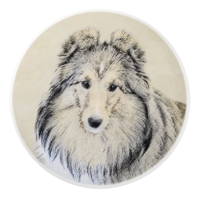 Shetland Sheepdog Painting - Cute Original Dog Art Ceramic Knob (Front)