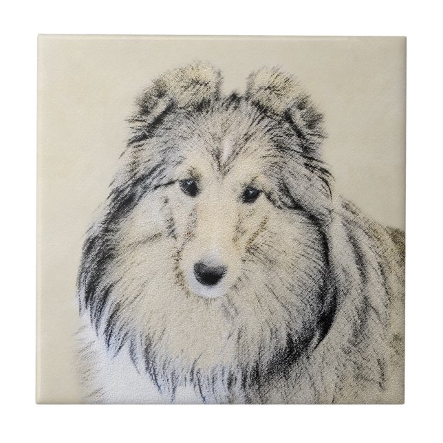 Shetland Sheepdog Painting - Cute Original Dog Art Ceramic Tile (Front)