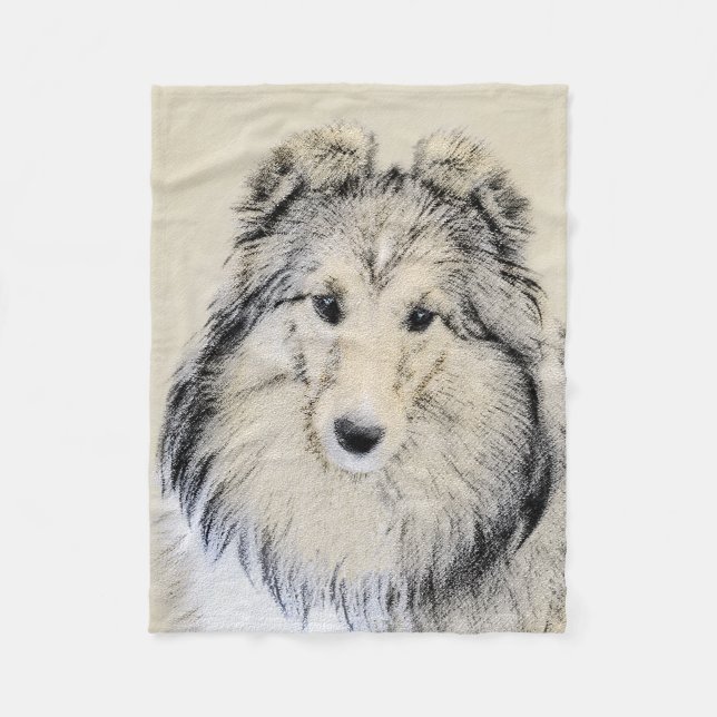 Shetland Sheepdog Painting - Cute Original Dog Art Fleece Blanket (Front)