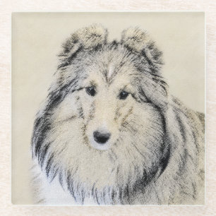 Shetland Sheepdog Painting - Cute Original Dog Art Glass Coaster