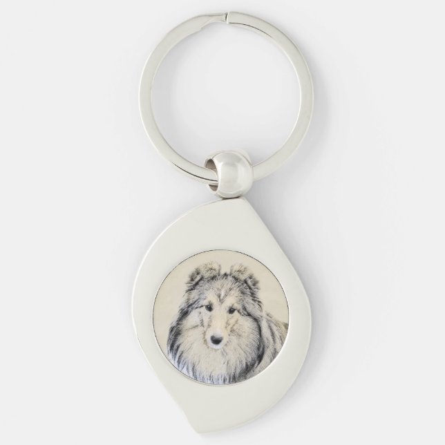 Shetland Sheepdog Painting - Cute Original Dog Art Key Ring (Front)
