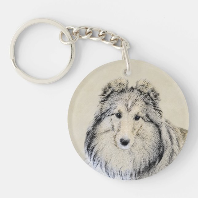 Shetland Sheepdog Painting - Cute Original Dog Art Key Ring (Front)