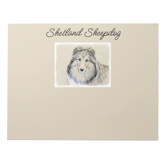 Shetland Sheepdog Painting - Cute Original Dog Art Notepad (Front)