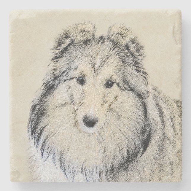 Shetland Sheepdog Painting - Cute Original Dog Art Stone Coaster (Front)