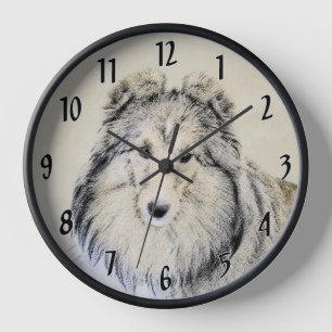Shetland Sheepdog Painting - Cute Original Dog Art Wall Clock