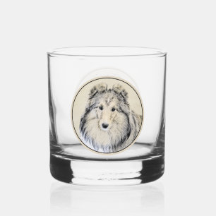 Shetland Sheepdog Painting - Cute Original Dog Art Whiskey Glass