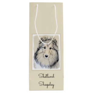 Shetland Sheepdog Painting - Cute Original Dog Art Wine Gift Bag