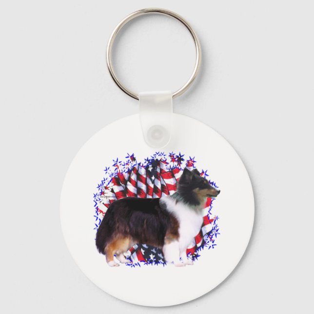 Shetland Sheepdog Patriot Key Ring (Front)