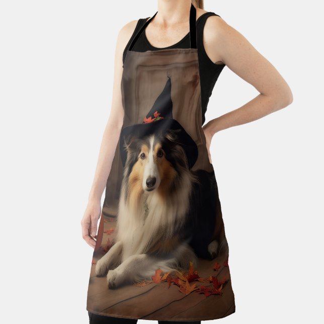 Shetland Sheepdog Pumpkins Halloween Scary  Apron (Insitu)