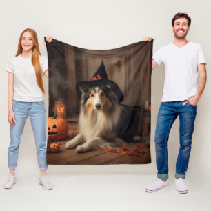 Shetland Sheepdog Pumpkins Halloween Scary Fleece Blanket